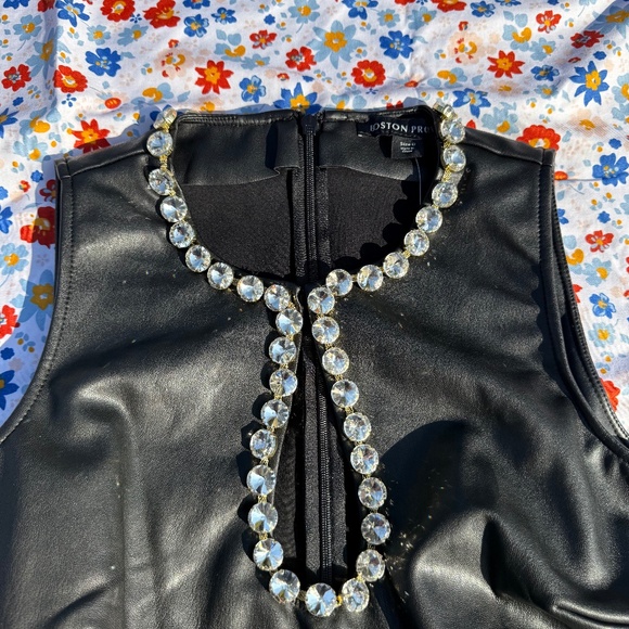 Faux Leather Crystal Embellished Keyhole Shift Dress - Picture 3 of 7